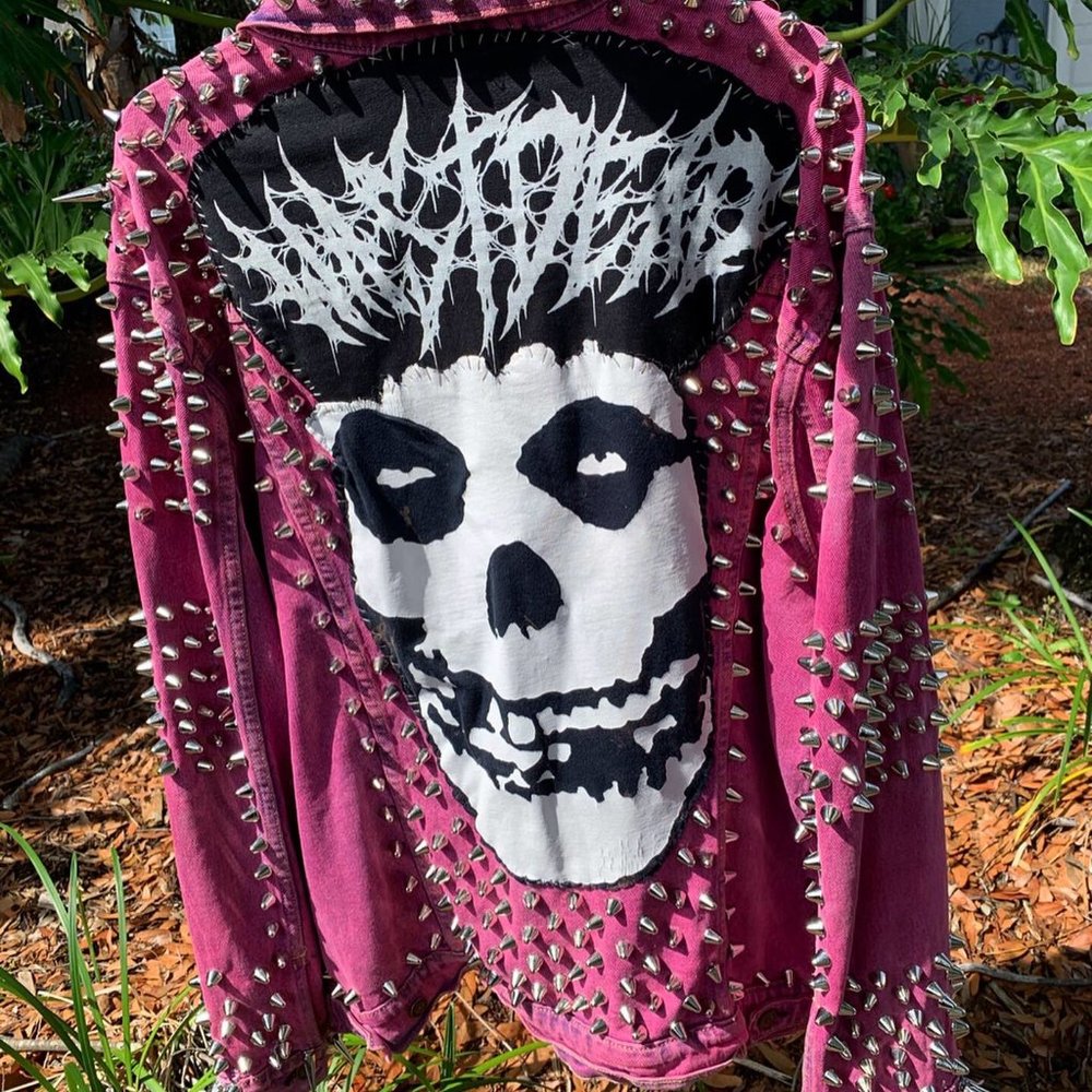 Pink spike Denim punk jean jacket